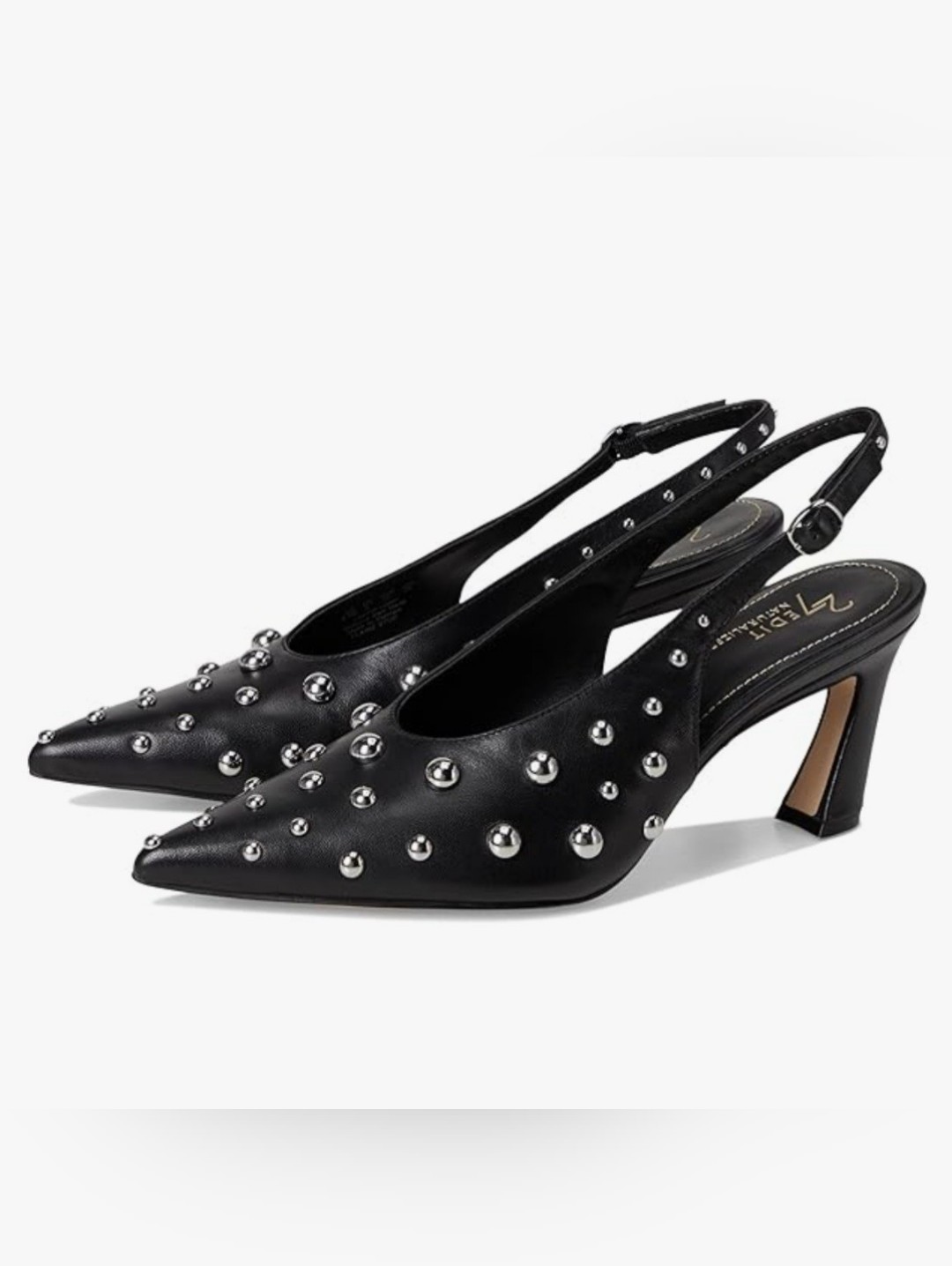 New 27 Edit Elaine Stud Leather Upper Black Studded Slingback Heels Size 9.5w
